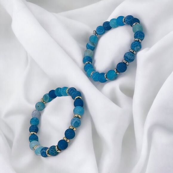 NWT Wool + Pepper Co. Blue Frosted Moss Agate w/ either Silver or Gold accents - Picture 3 of 3